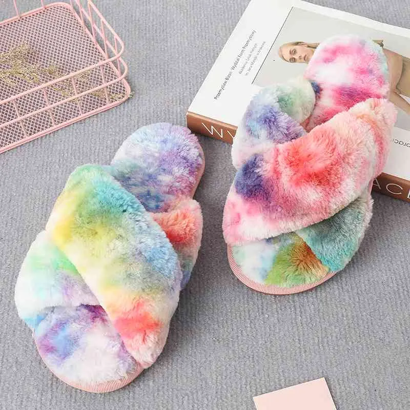 Warm Faux Fur Crisscross Slippers