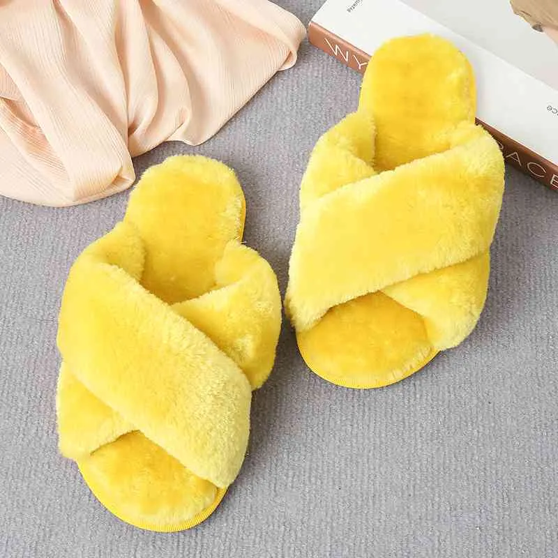 Warm Faux Fur Crisscross Slippers