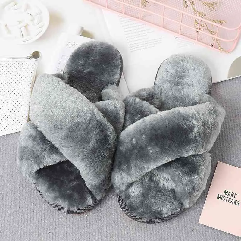 Warm Faux Fur Crisscross Slippers