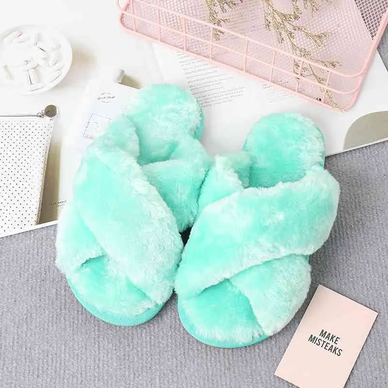 Warm Faux Fur Crisscross Slippers